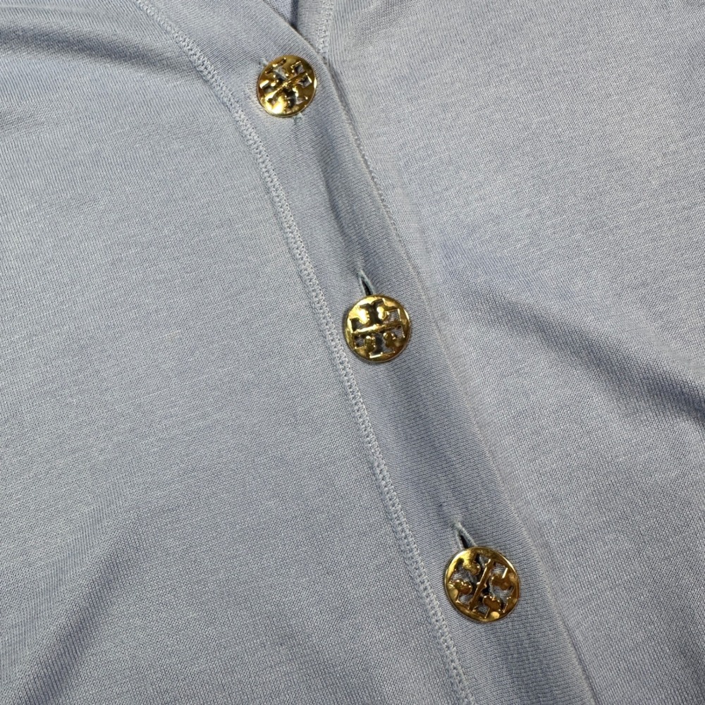 Tory Burch Cardigan Womens M Blue Cotton Gold Logo Button V Neck Sweater - Picture 15 of 16